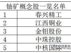 金钼股份公司 铀矿概念股有哪些？